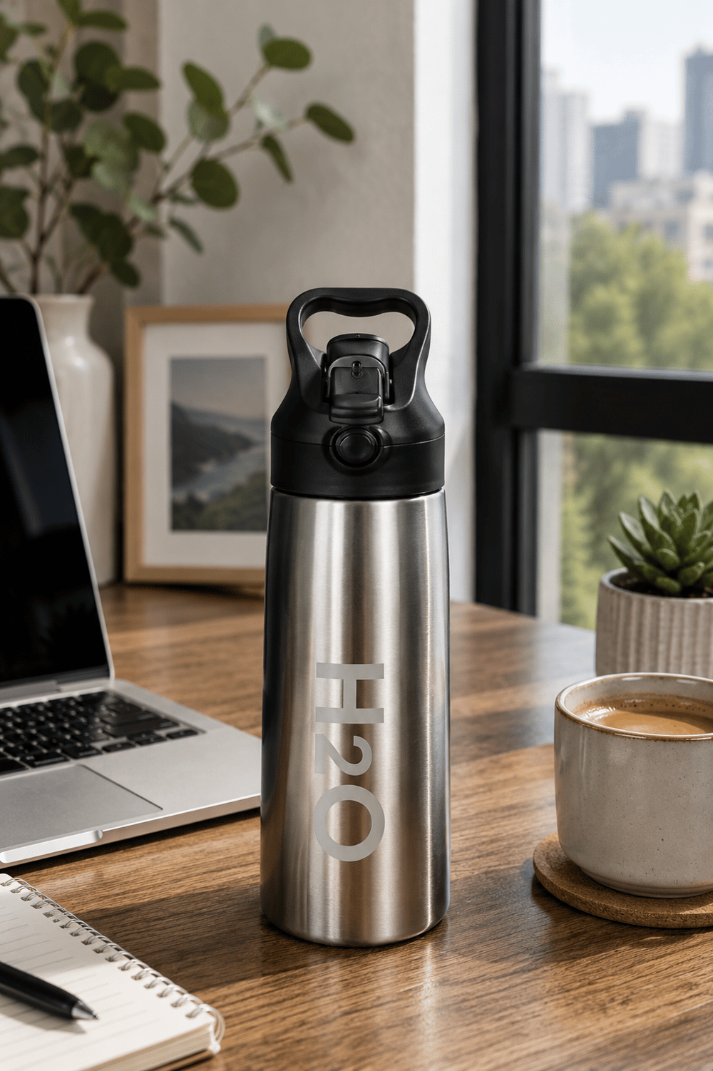 H2O Kulplu Çelik Matara 700 ml – Metalik Gri
