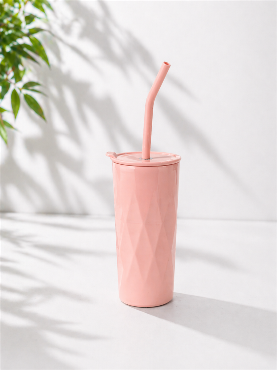 H2O Detoks Hazneli Çelik Pipetli Termos Kupa – Pembe