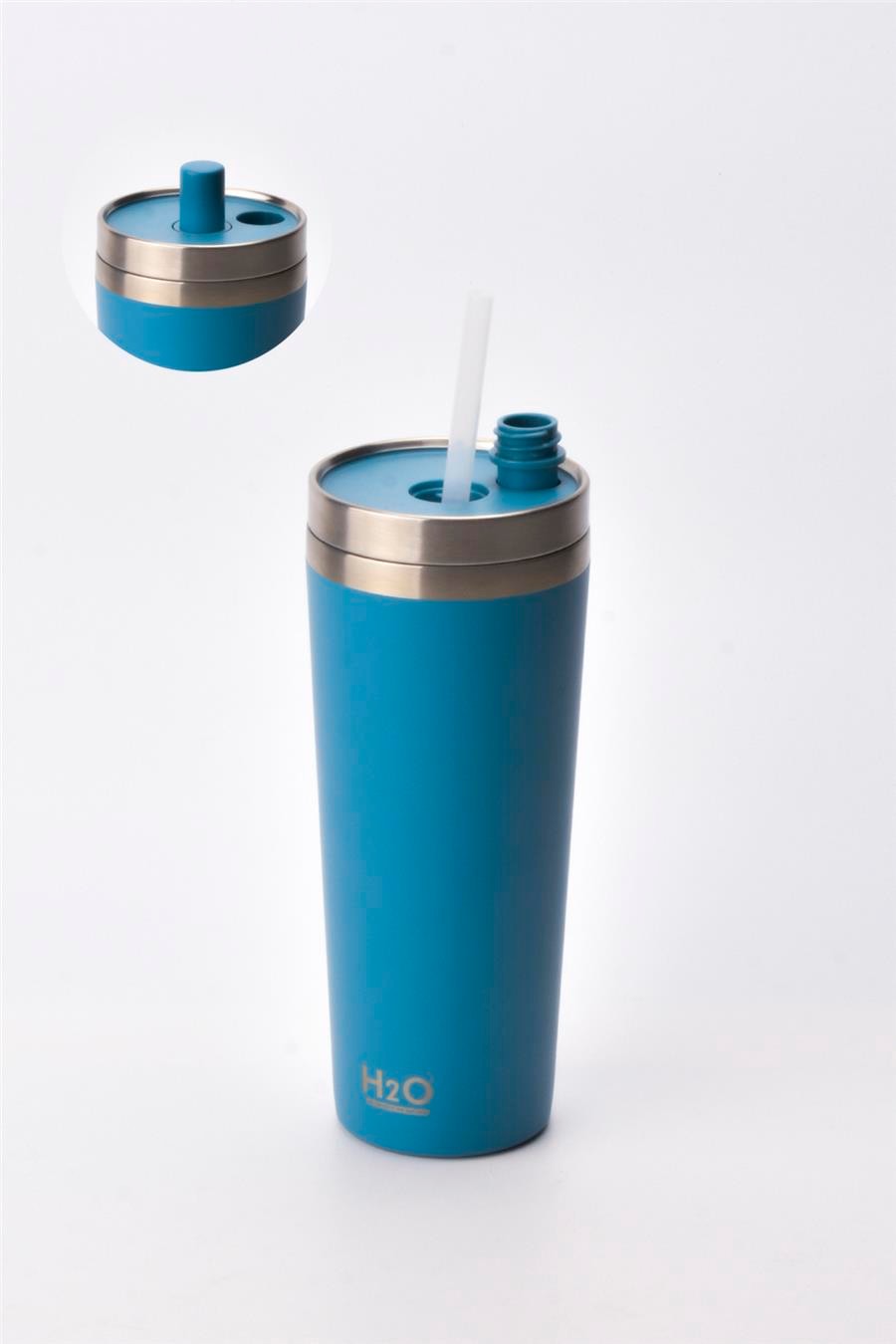 H2O Kapaklı Çelik Pipetli Termos Kupa 660 ml - Mavi