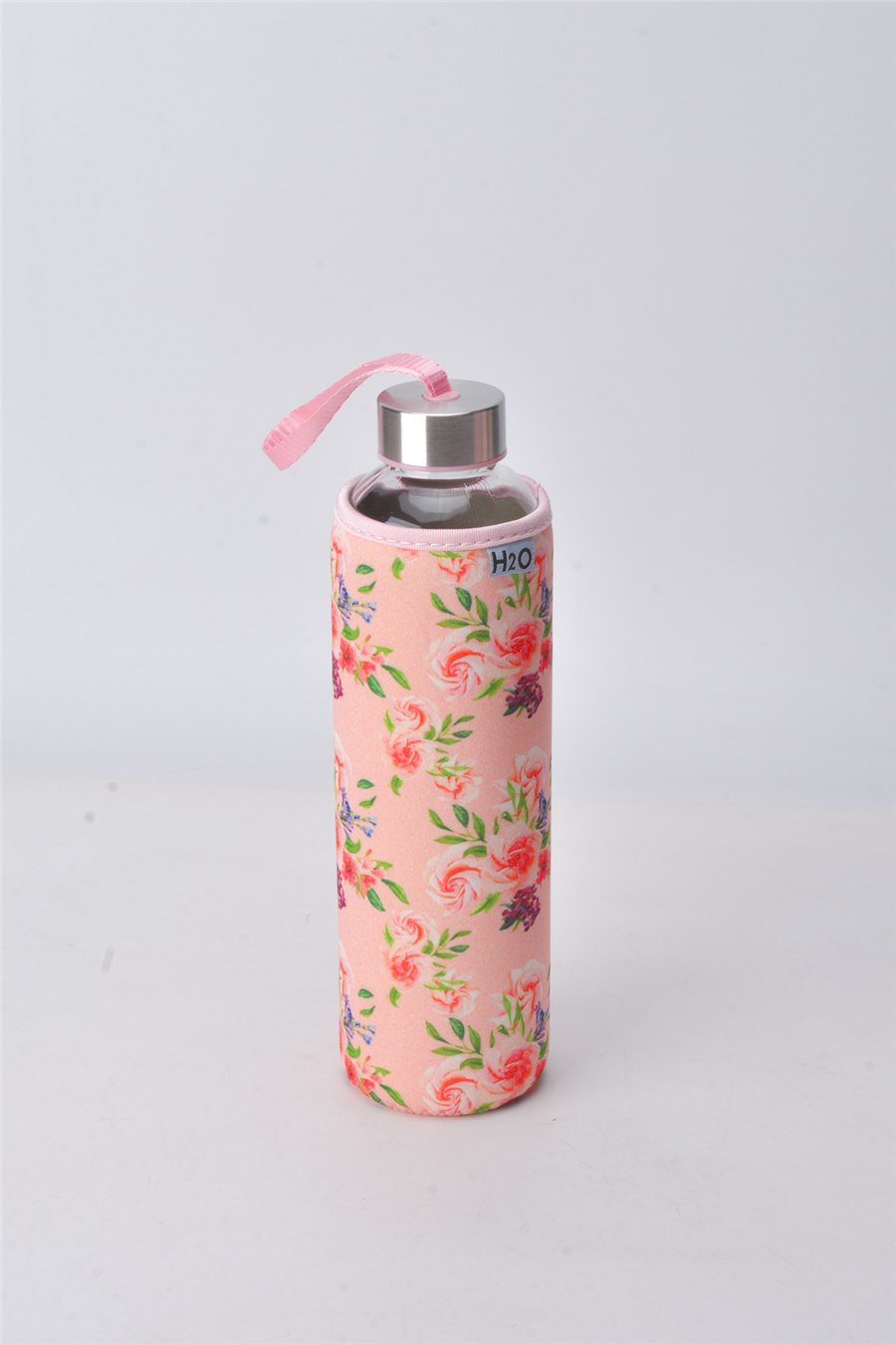 H2O Desenli Kilifli 750 Ml Cam Matara * Gül