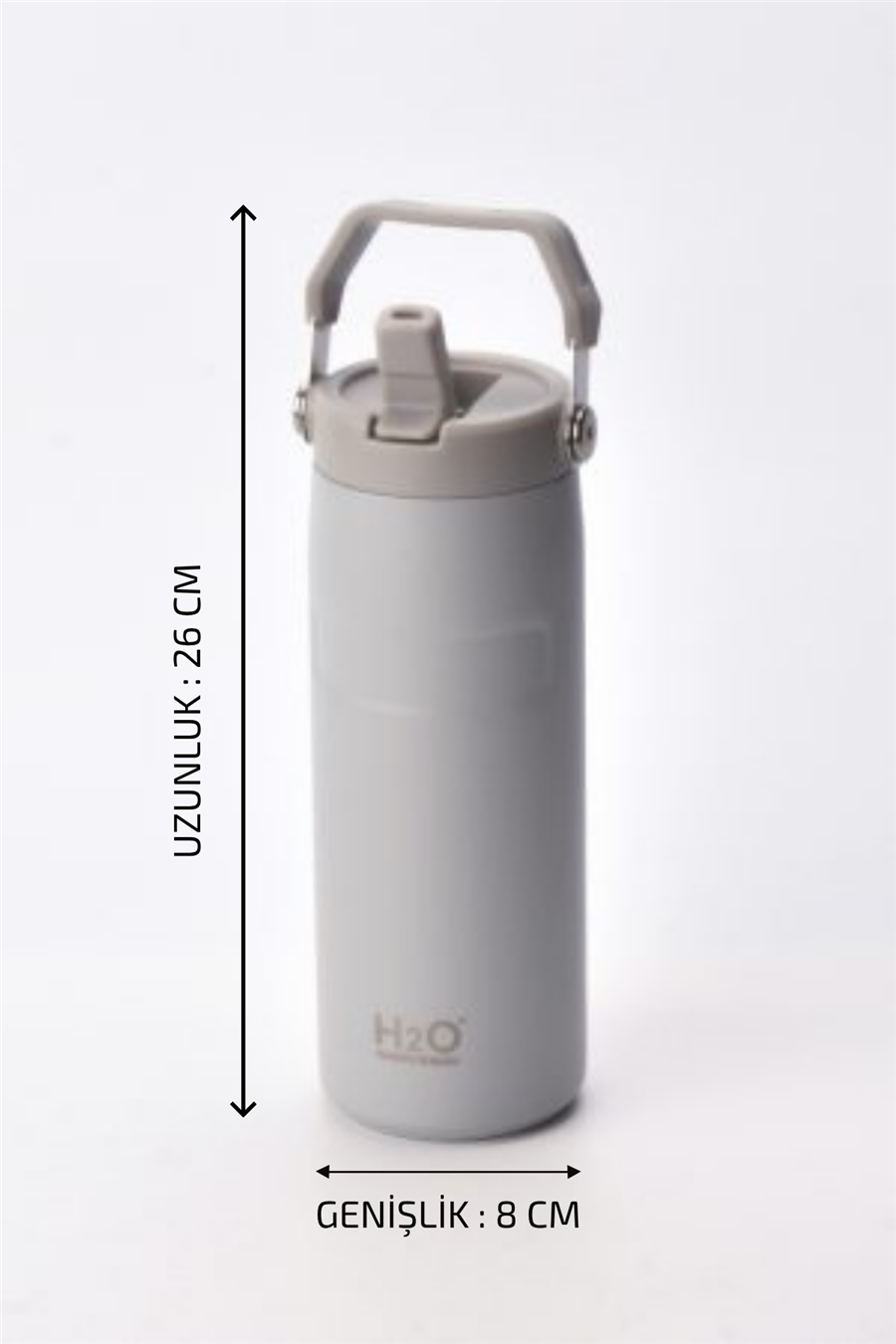 H2O Kulplu Pipetli Termos Matara 480 ml – Açık Gri