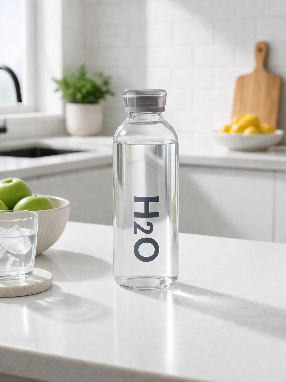 H2O 1lt Borosilikat Cam Matara Gri