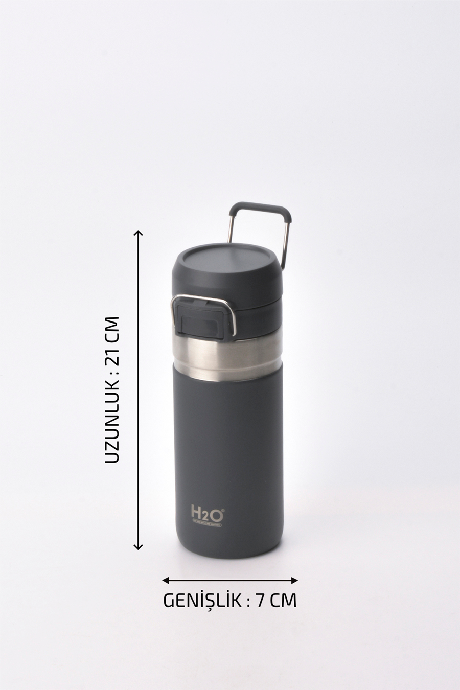 H2O Kulplu Çelik Termos Matara 500 ml – Gri