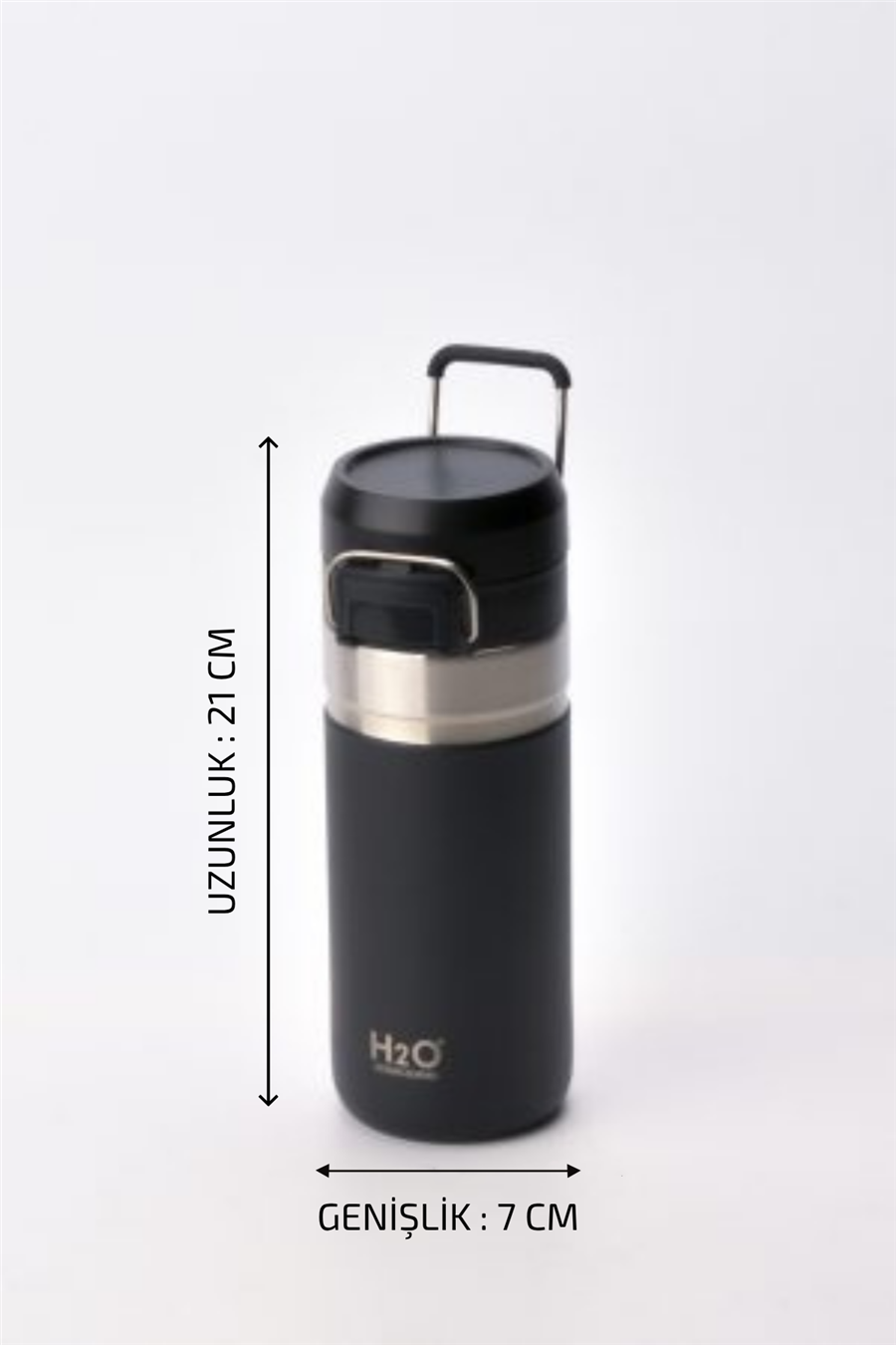 H2O Kulplu Çelik Termos Matara 500 ml – Siyah