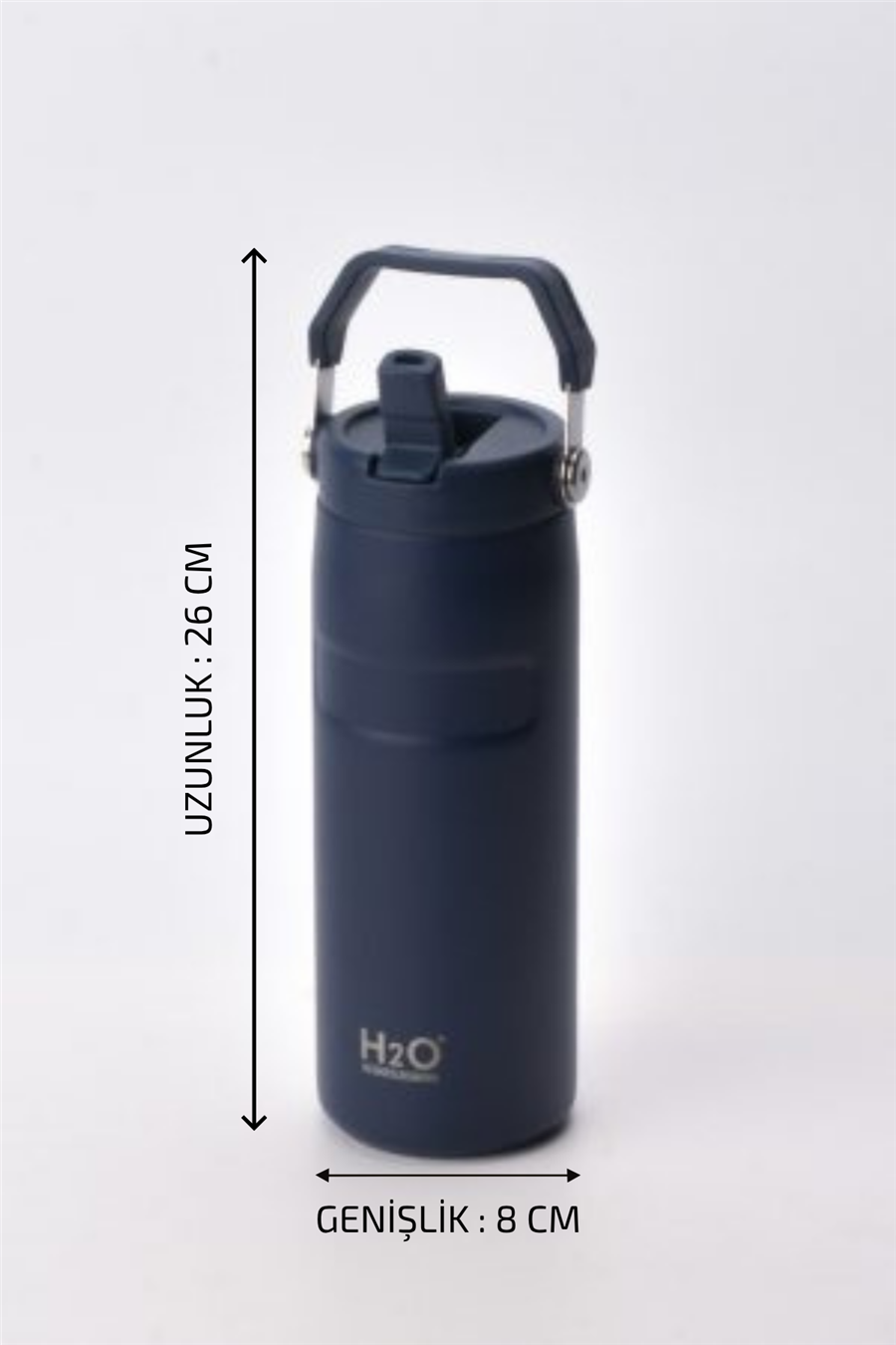 H2O Kulplu Pipetli Termos Matara 480 ml – Mavi