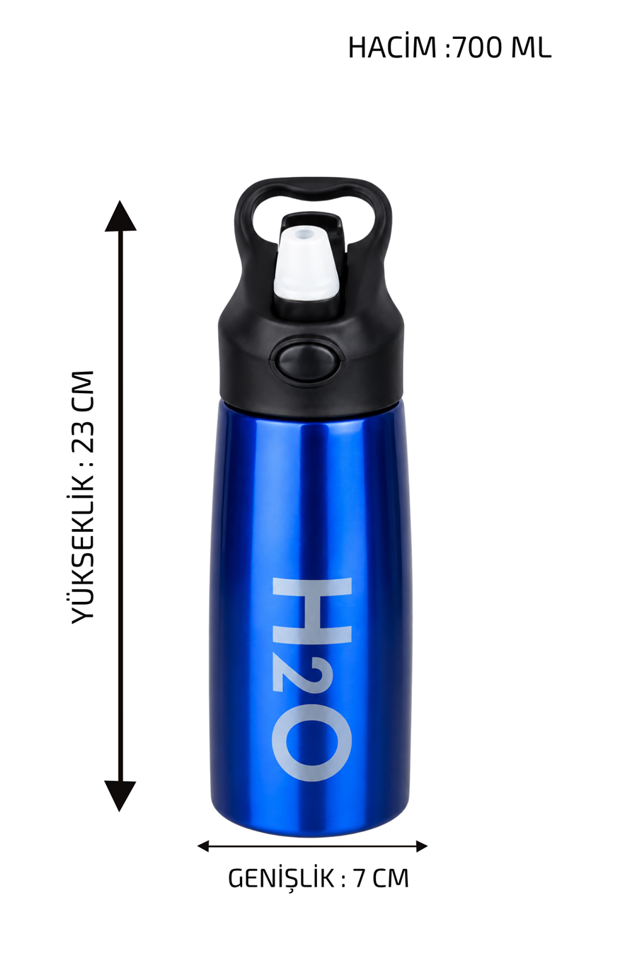 H2O Kulplu Çelik Matara 700 ml – Metalik Mavi
