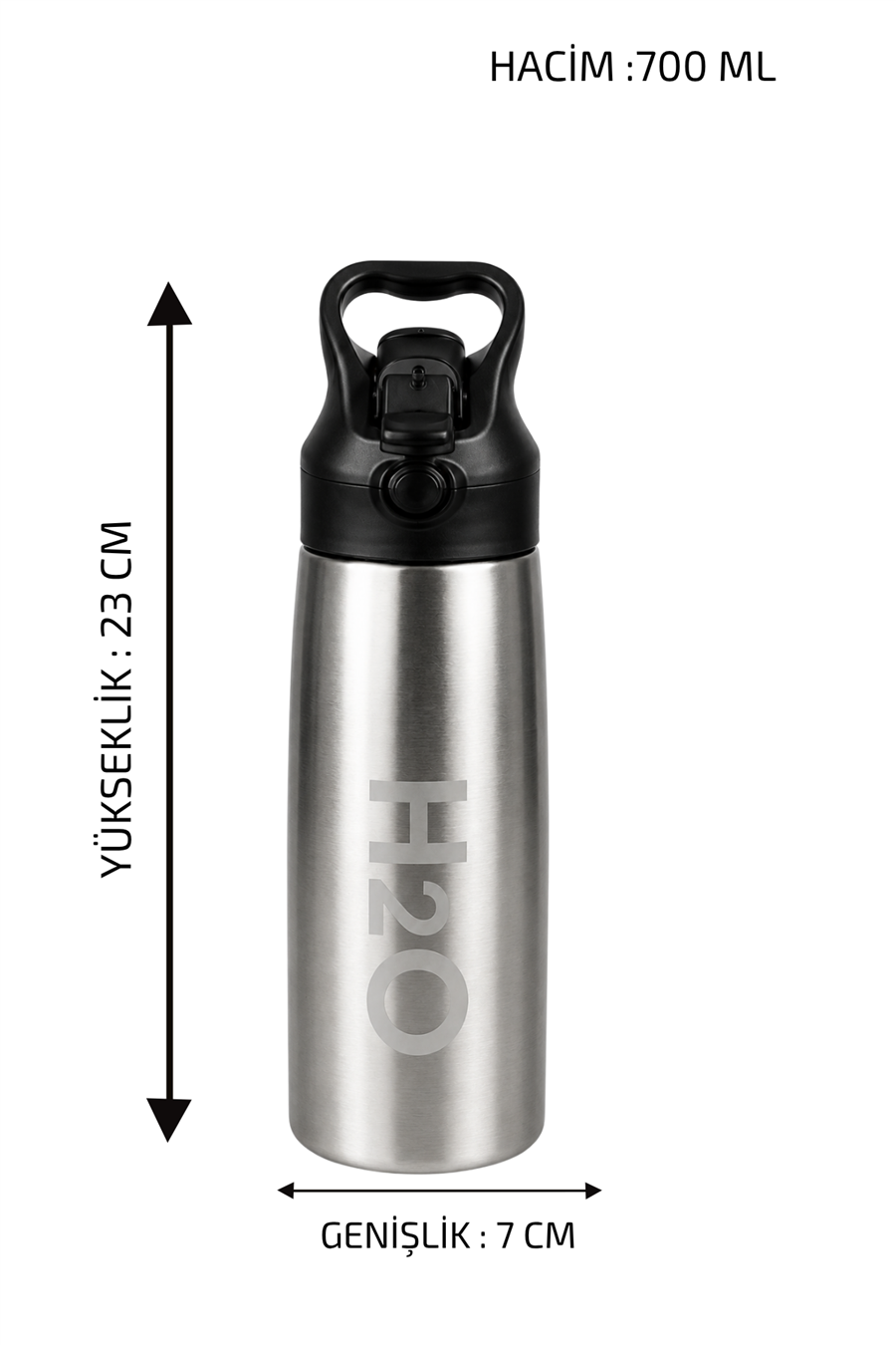H2O Kulplu Çelik Matara 700 ml – Metalik Gri