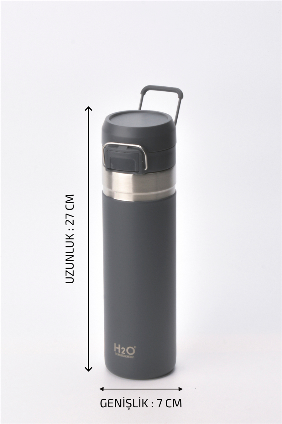 H2O Kulplu Çelik Termos Matara 750 ml – Gri 