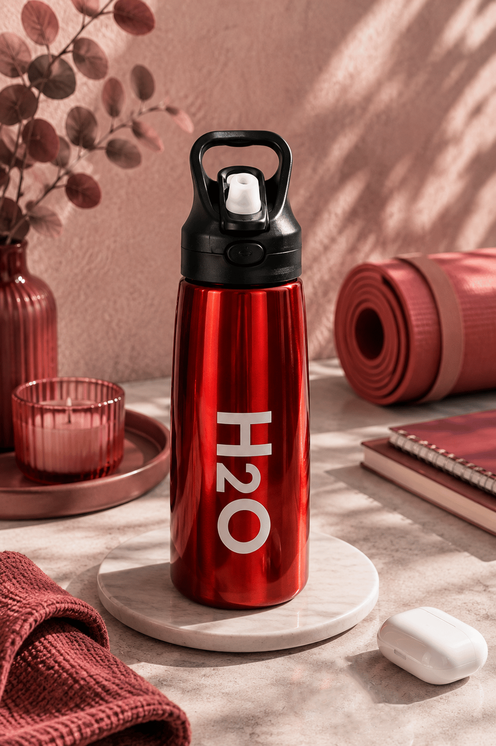 H2O Kulplu Çelik Matara 700 ml – Metalik Kırmızı