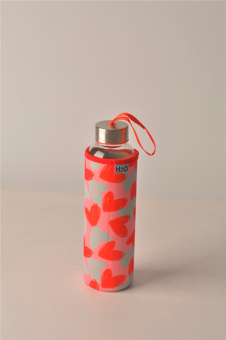 H2O Kalp Desen Kilifli 500 ML.Cam Matara