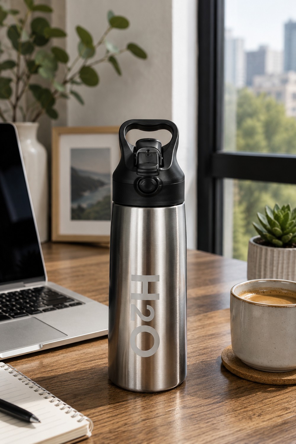 H2O Kulplu Çelik Matara 700 ml – Metalik Gri