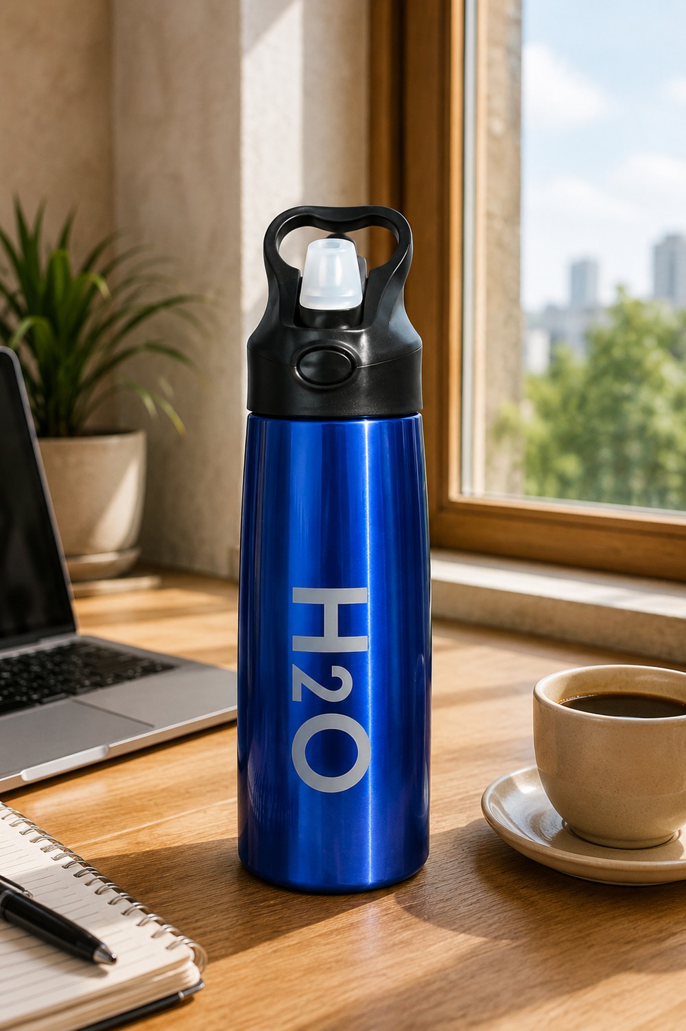 H2O Kulplu Çelik Matara 700 ml – Metalik Mavi