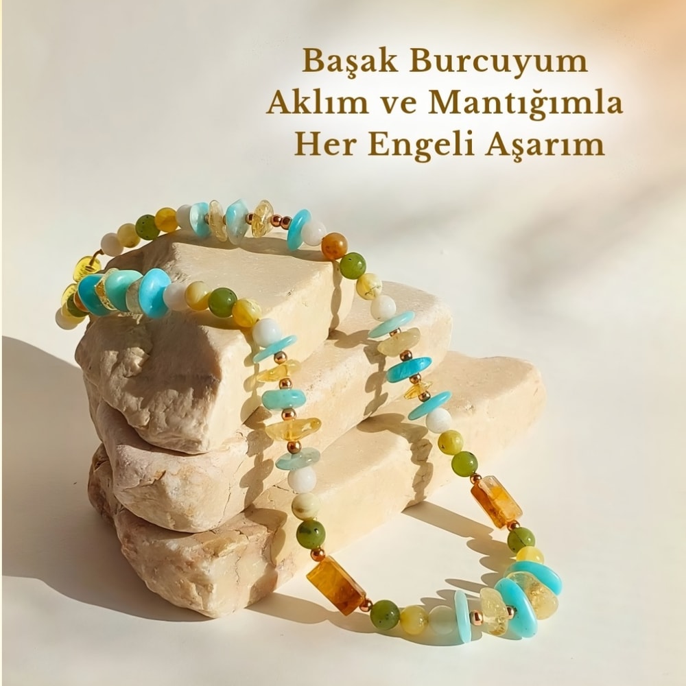 Başak Burcu Kolye Amazonit Sitrin Yeşim Opal Ay Taşı Dişilik Zerafet Şans Para Saygınlık İletişim 