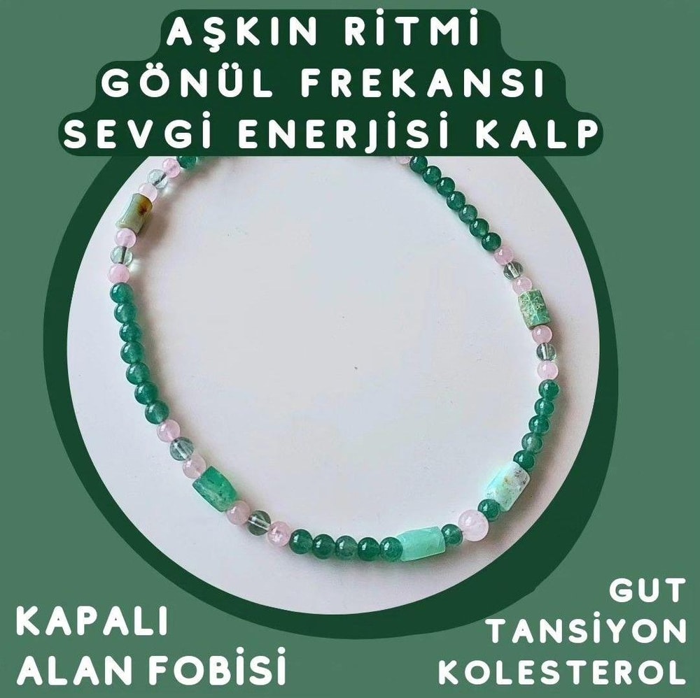 GİZEMLİ DOĞALTAŞ KOLYE AVENTURİN PEMBE KUVARS KRİZOPRAZ PANİK ATAK ANKSİYETE KALP AŞK SEVGİ GÜZELLİK