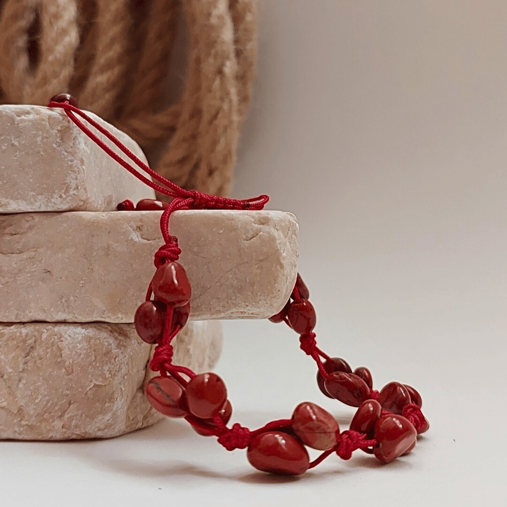 Kırmızı JASPER natural makrome bileklik Asalet Koruyucu Güç Kansızlık Vücut Direnci 