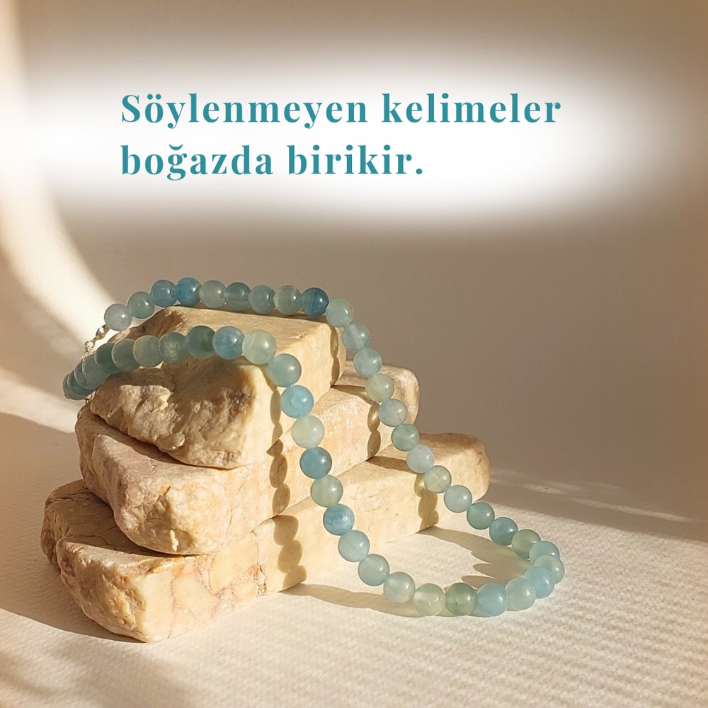 Mavi Kalsit Doğal Taş Kolye | 8 mm