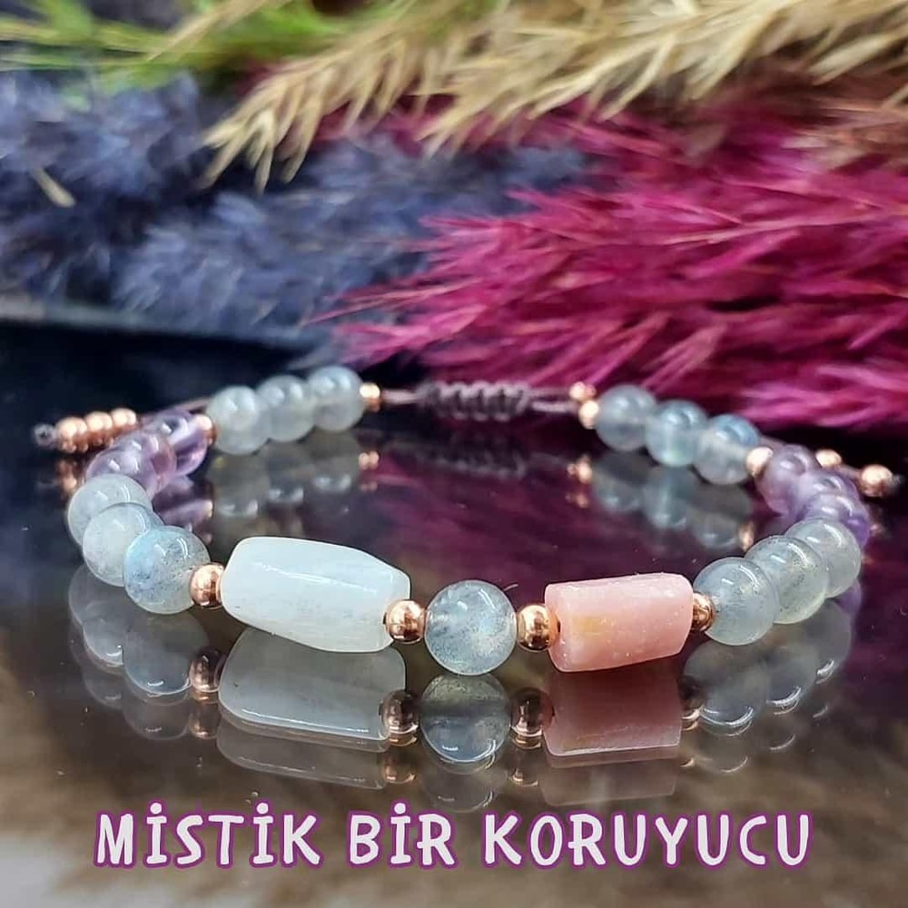 Mistik Koruyucu Labradorit Opal Aytaşı Fantom Kuvars Uğur Şans Nazar Anksiyete (6 mm) Gizemli Doğaltaş Bileklil