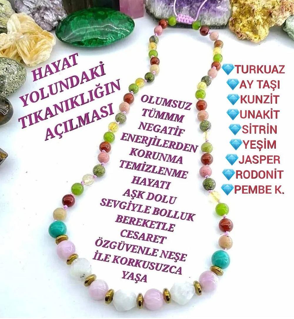 SEVGİ DOLU BEREKET CESARET ÖZGÜVEN NEŞE KORKUSUZCA YAŞA GİZEMLİ DOĞAL TAŞ KOLYE
