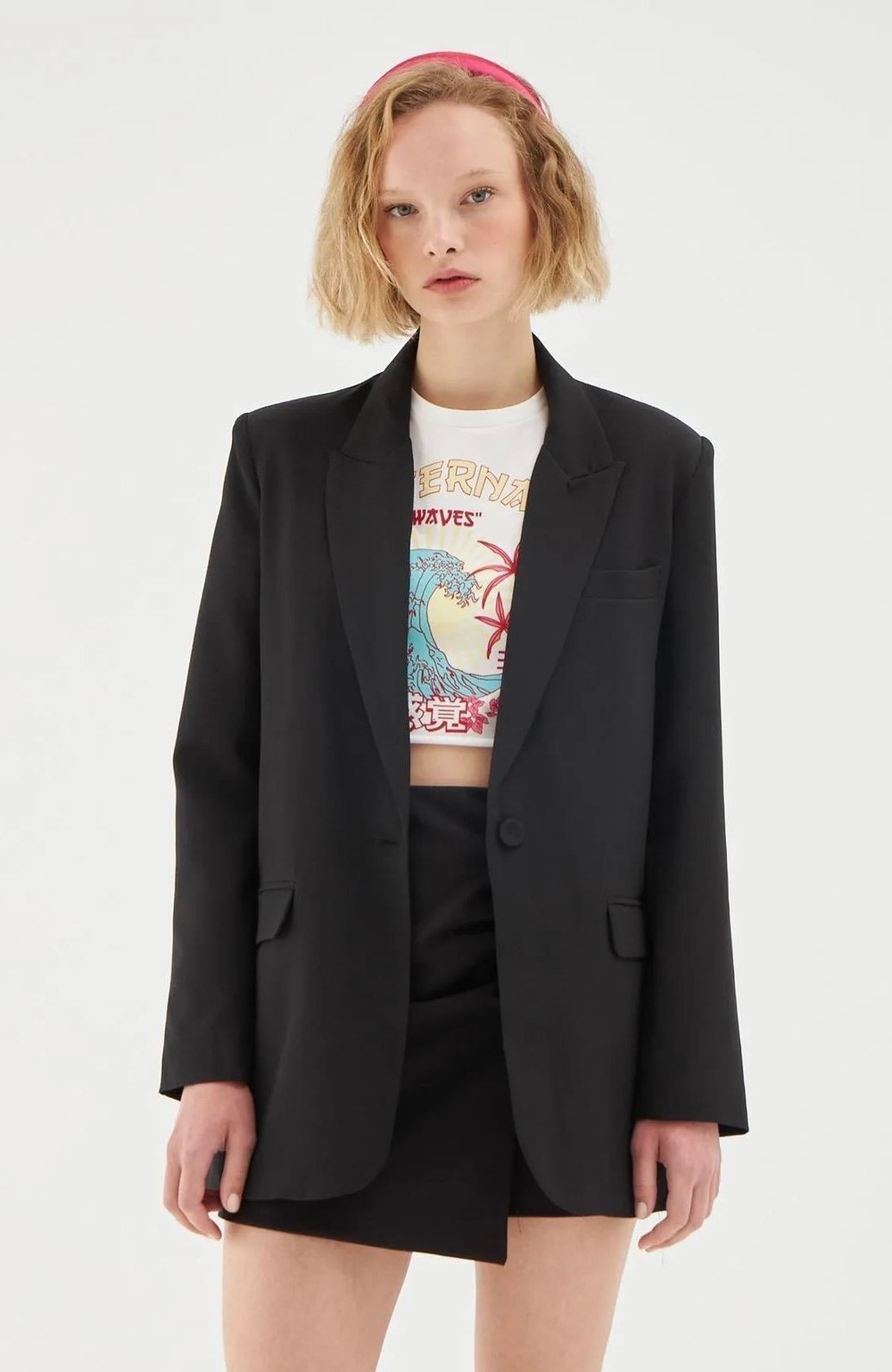 Siyah Oversize Düğmeli Blazer Ceket