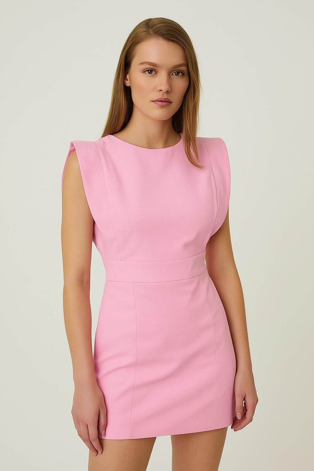 Vatkalı Vücuda Oturan Mini Elbise Pembe