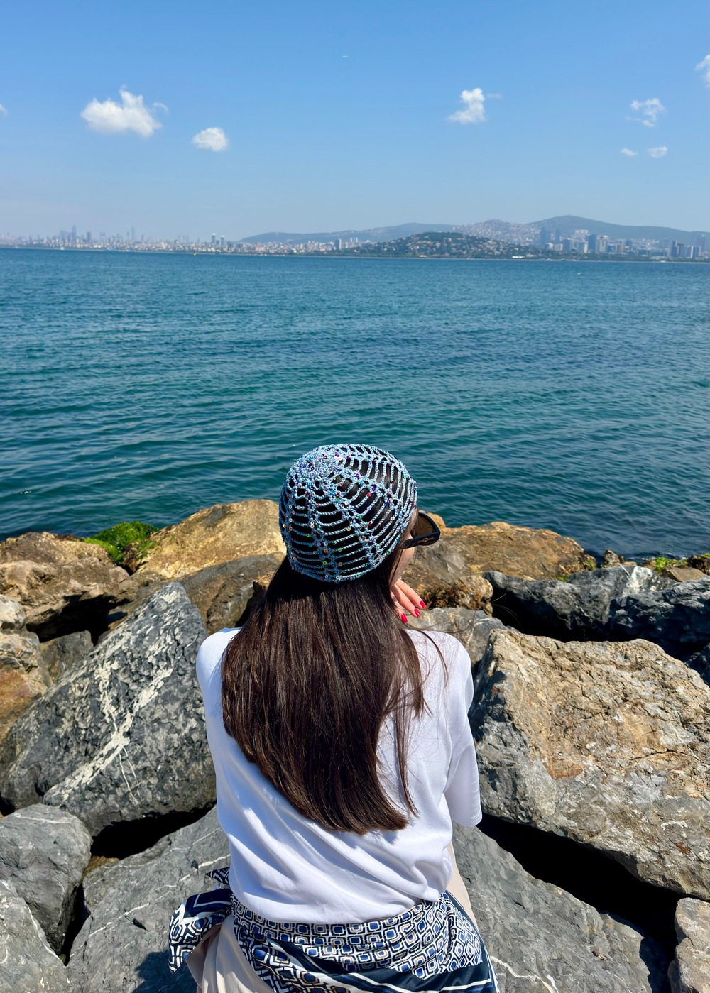 Mavi Pullu Crochet Saç Aksesuarı