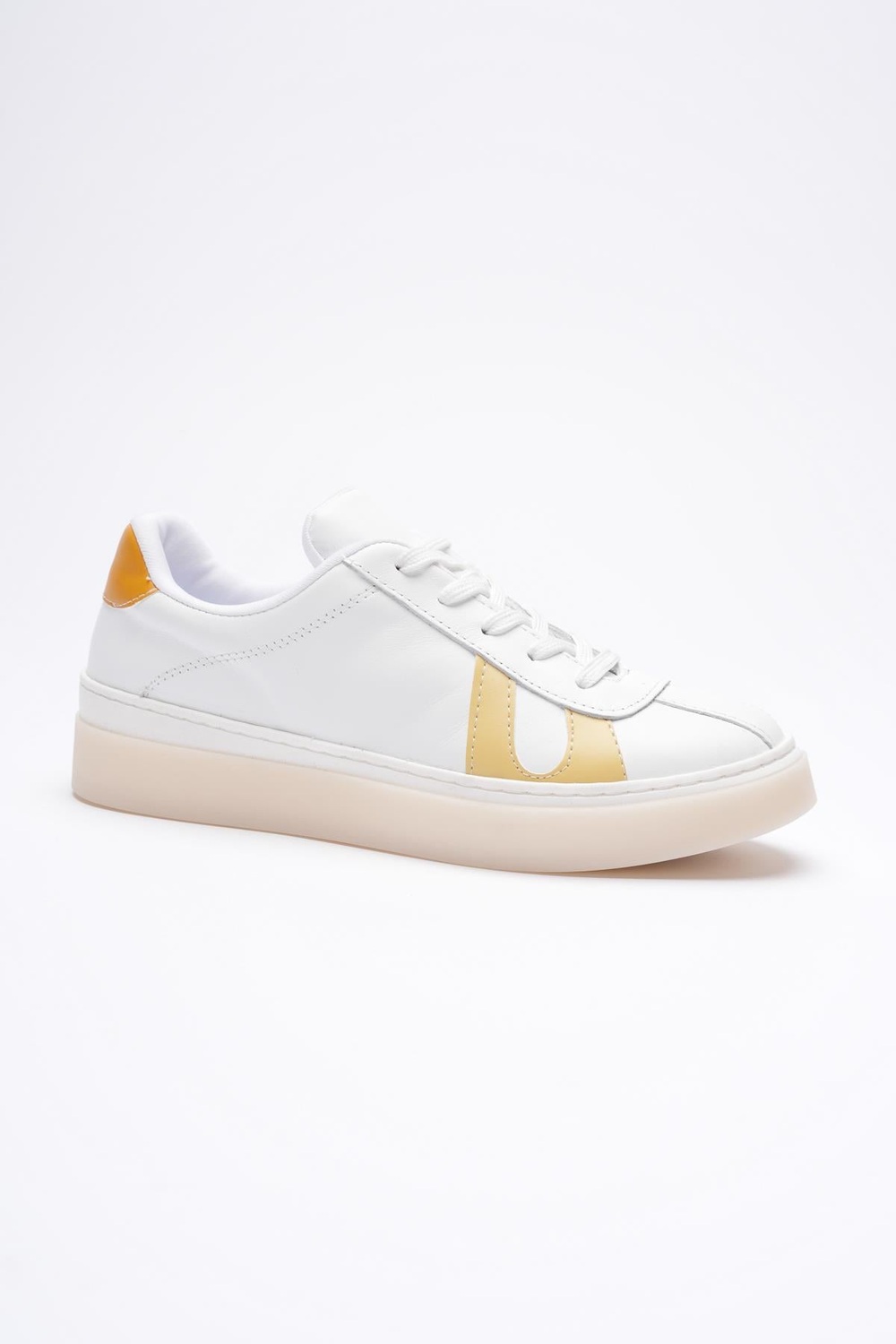 Kadın Hakiki Deri  Beyaz Limon Portakal Spor Ayakkabı Sneakers Casper