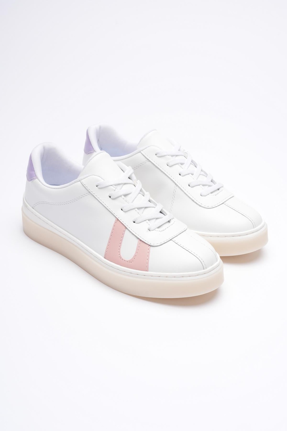 Kadın Hakiki Deri Beyaz Pudra Lila Spor Ayakkabı Sneakers Casper