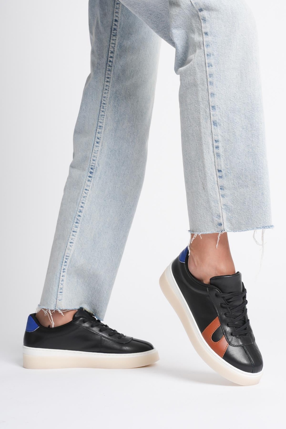 Kadın Hakiki Deri Siyah Taba Mavi Spor Ayakkabı Sneakers Casper