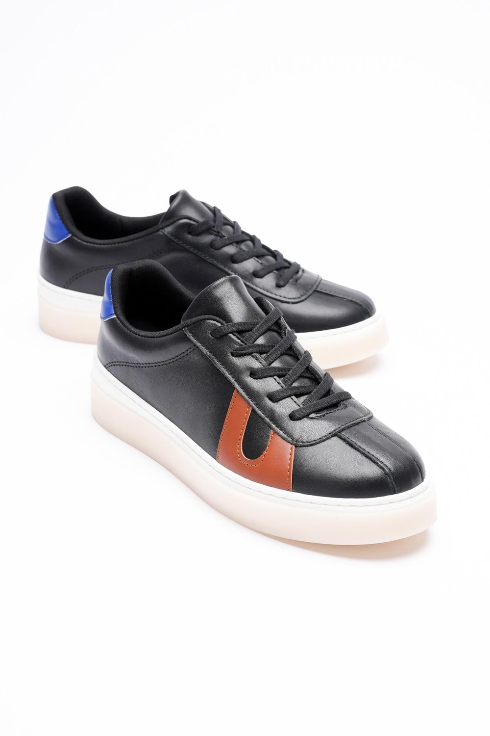 Kadın Hakiki Deri Siyah Taba Mavi Spor Ayakkabı Sneakers Casper