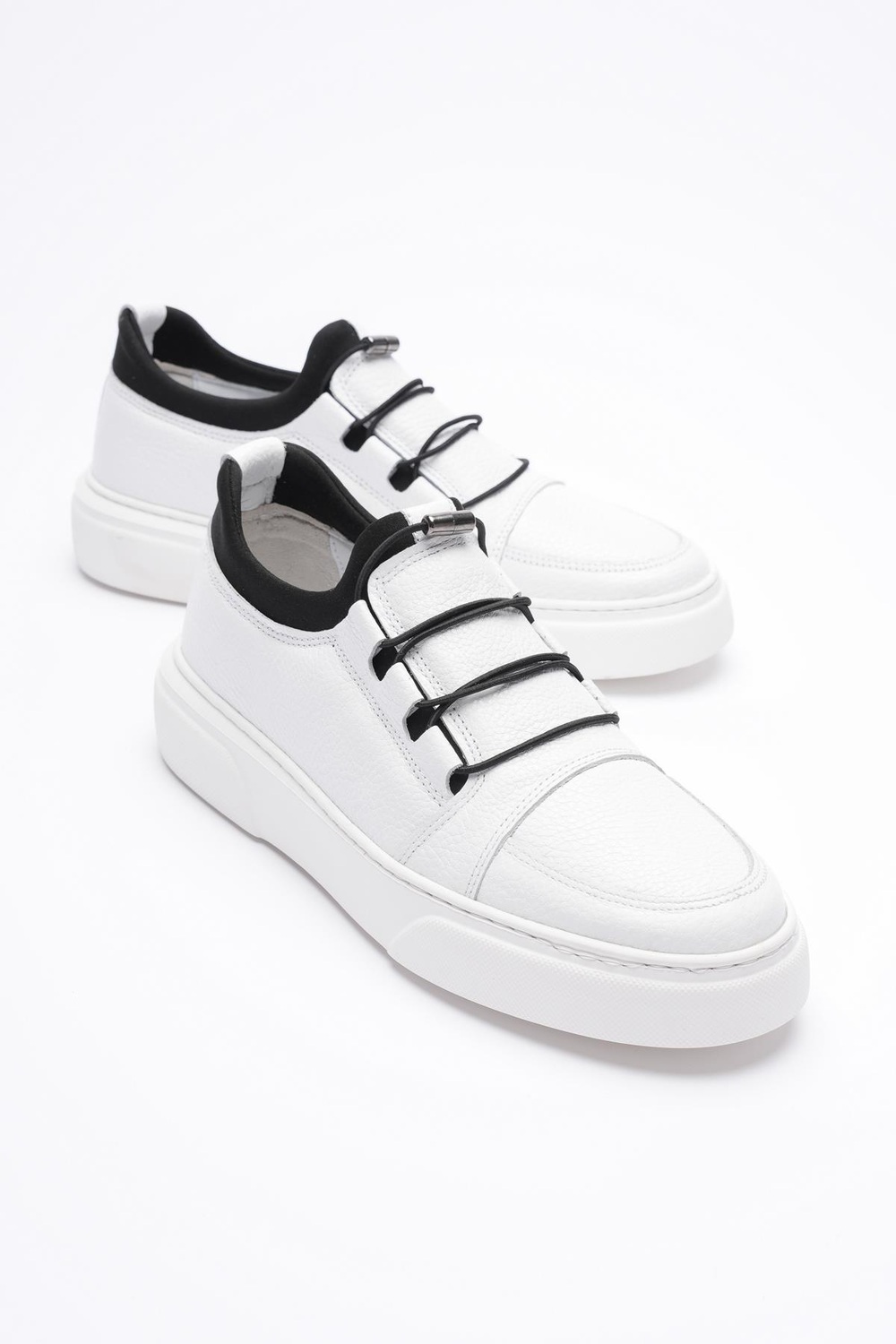 Erkek Hakiki Deri Lastik Detaylı Streçli Sneaker Beyaz Enzo