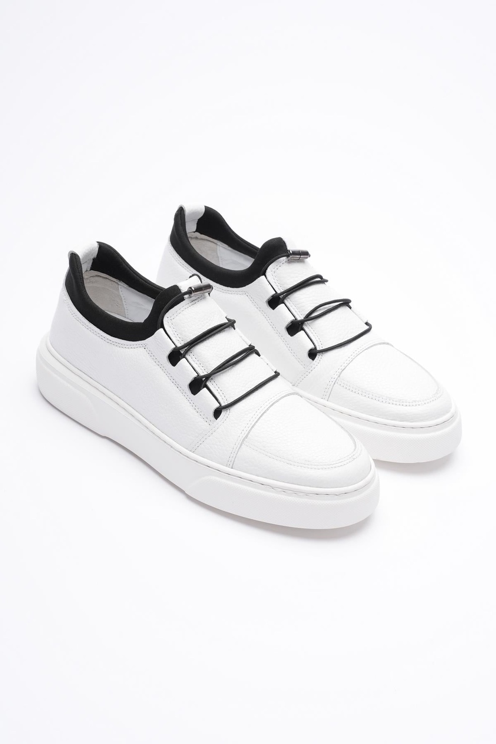 Erkek Hakiki Deri Lastik Detaylı Streçli Sneaker Beyaz Enzo