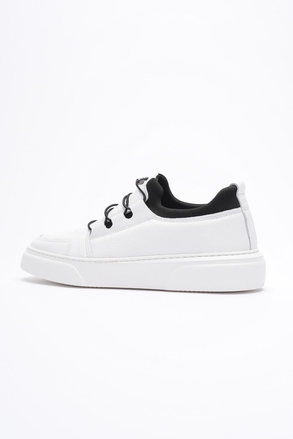 Erkek Hakiki Deri Lastik Detaylı Streçli Sneaker Beyaz Enzo
