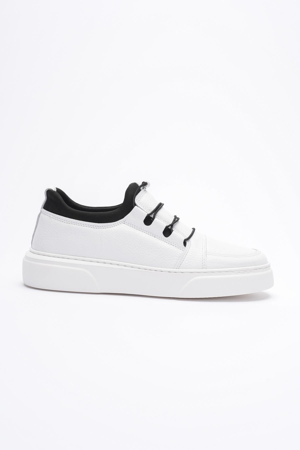 Erkek Hakiki Deri Lastik Detaylı Streçli Sneaker Beyaz Enzo
