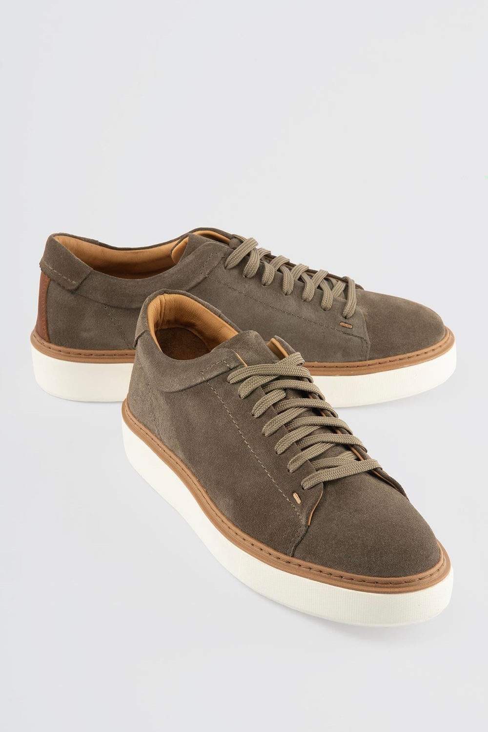 Erkek Hakiki Deri Süet Sneaker Haki Arel