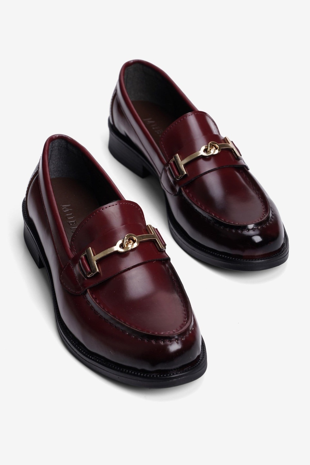 Kadın Açma Loafer Gold Aksesuarlı Klasik Günlük Ayakkabı Kolej Bordo