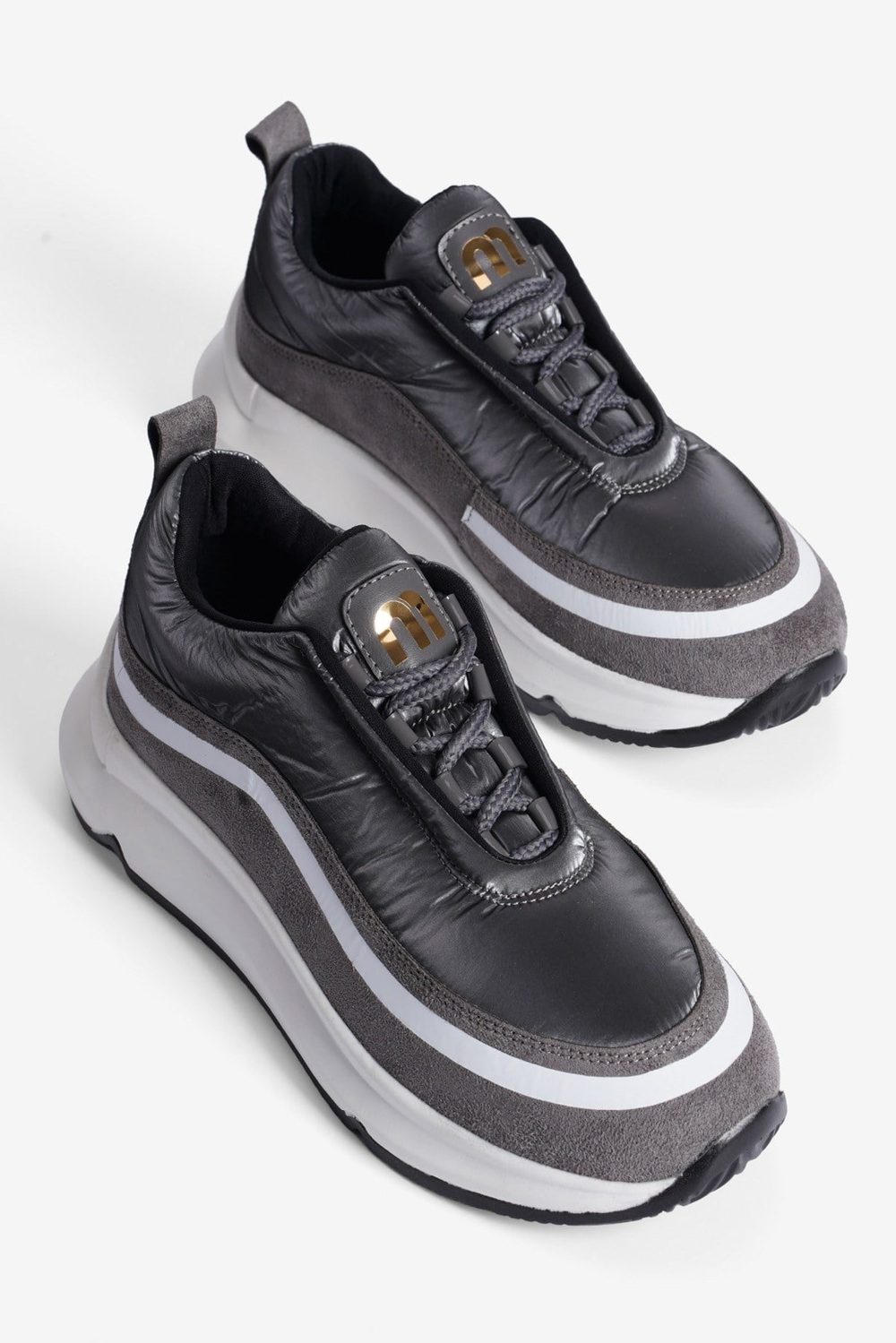 Kadın Anorak Sneaker Süet Detaylı Kalın Tabanlı Bağcıklı Mito Gri