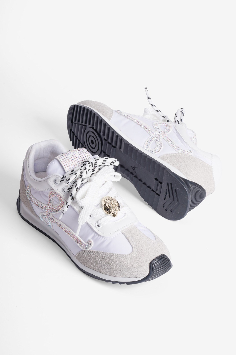 Kadın Anorak Sneaker Süet Detaylı Kuş Aksesuarlı Bağcıklı Spor Ayakkabı Aquila Beyaz