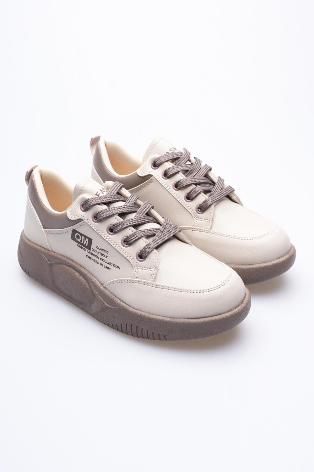 Kadın Deri Sneaker Bağcıklı Spor Ayakkabı Bej Avelo
