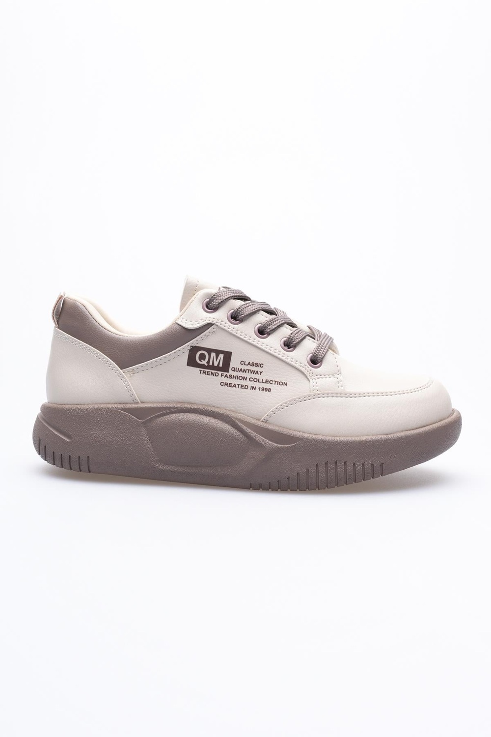Kadın Deri Sneaker Bağcıklı Spor Ayakkabı Bej Avelo