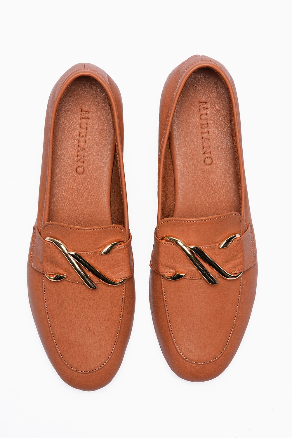 Kadın Hakiki Deri Babet Altın Tokalı Şık Loafer Calore Taba