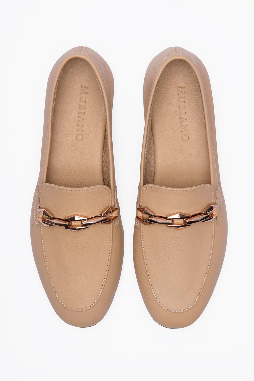 Kadın Hakiki Deri Babet Metal Aksesuar Detaylı Loafer Felina Nude