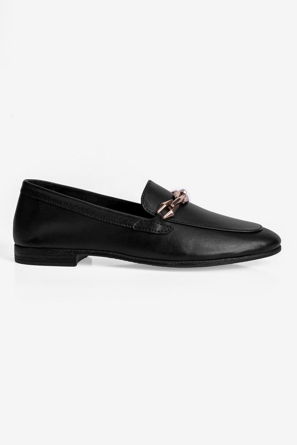 Kadın Hakiki Deri Babet Metal Aksesuar Detaylı Loafer Felina Siyah