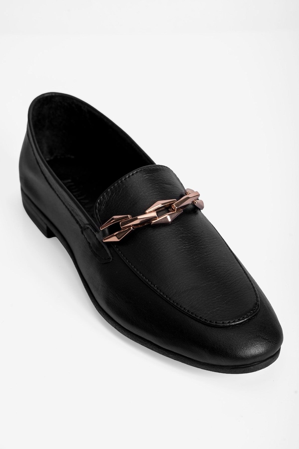 Kadın Hakiki Deri Babet Metal Aksesuar Detaylı Loafer Felina Siyah