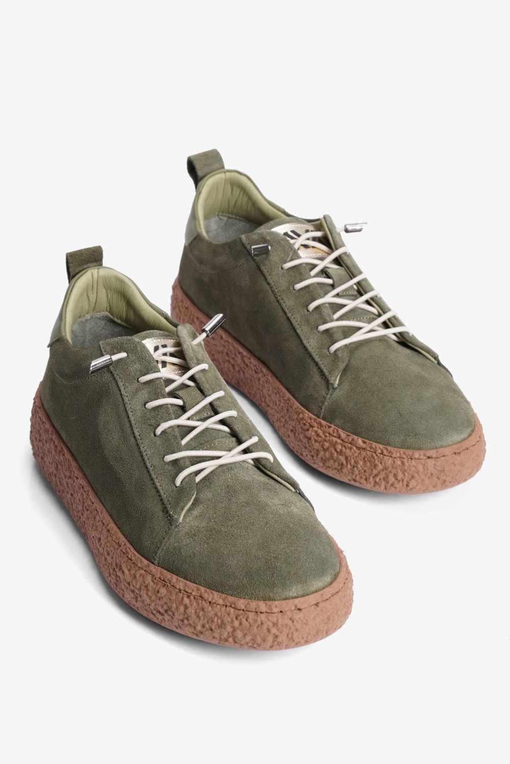 Kadın Hakiki Süet Sneaker Lastik Bağcıklı Krep Taban Roan Haki