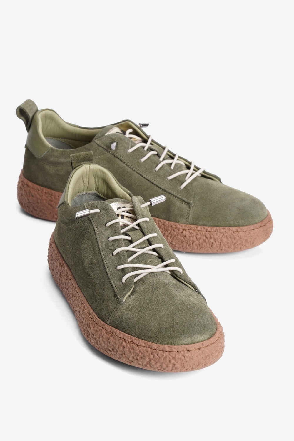 Kadın Hakiki Süet Sneaker Lastik Bağcıklı Krep Taban Roan Haki