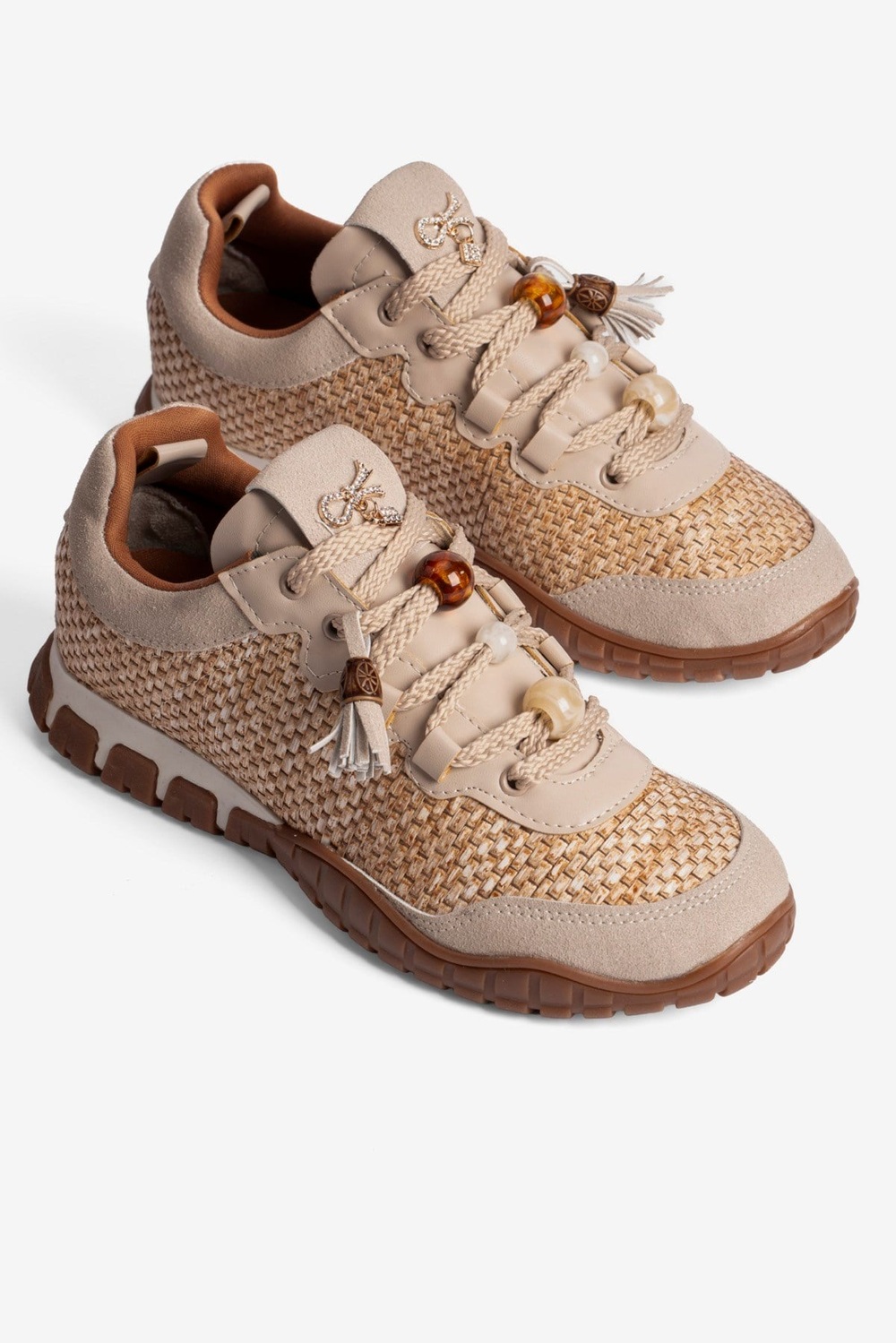 Kadın Hasır Sneaker Süet detaylı Boncuklu Calla Bej