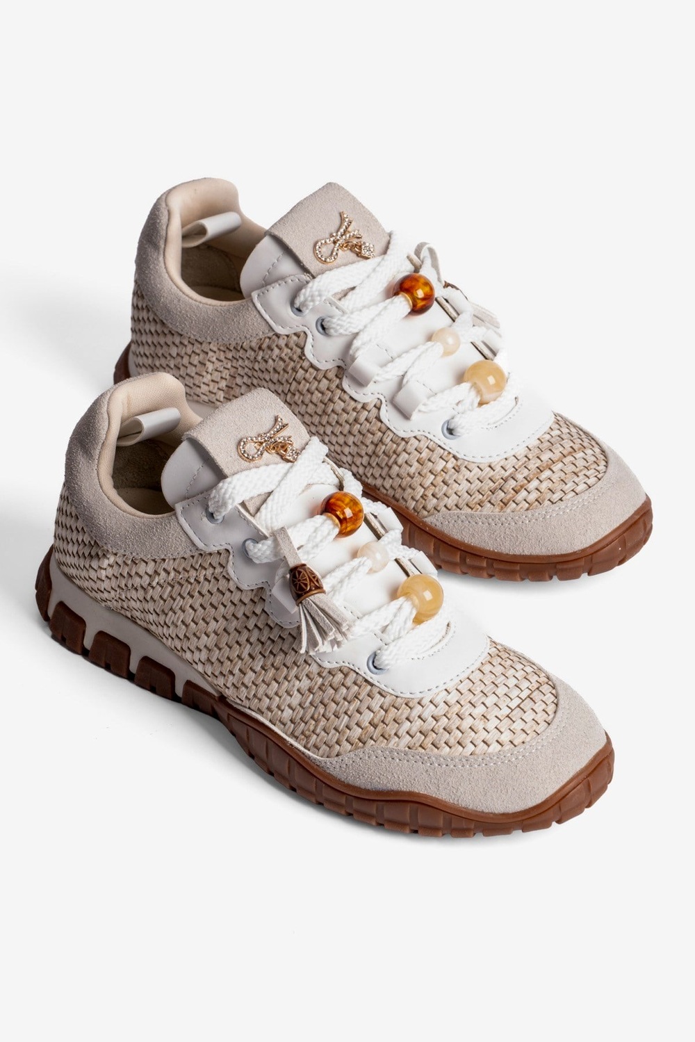Kadın Hasır Sneaker Süet detaylı Boncuklu Calla Beyaz