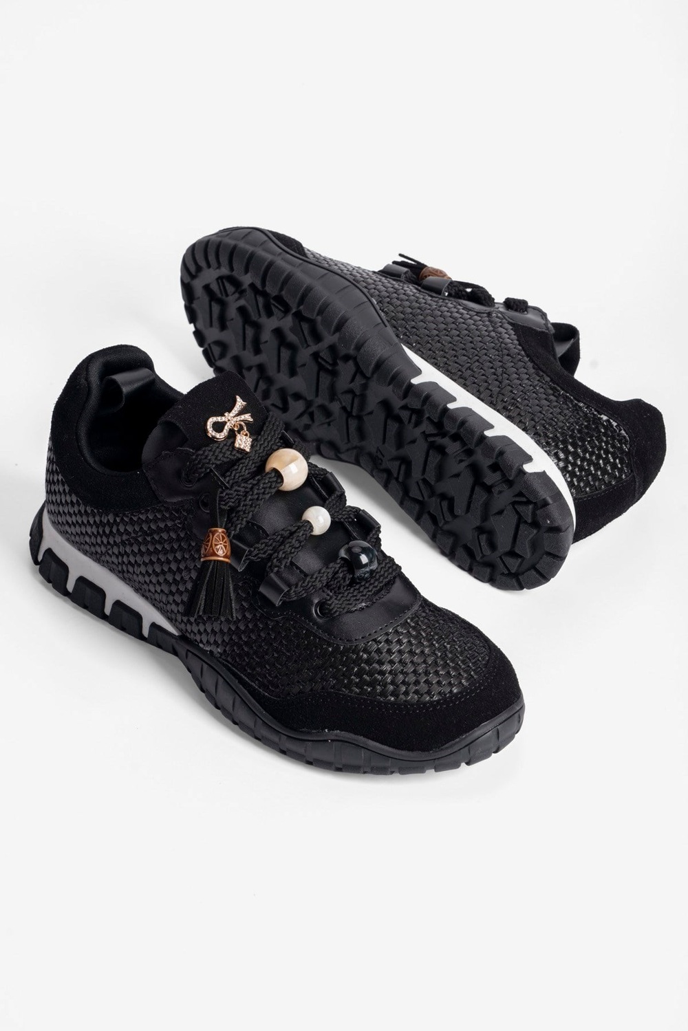 Kadın Hasır Sneaker Süet detaylı Boncuklu Calla Siyah