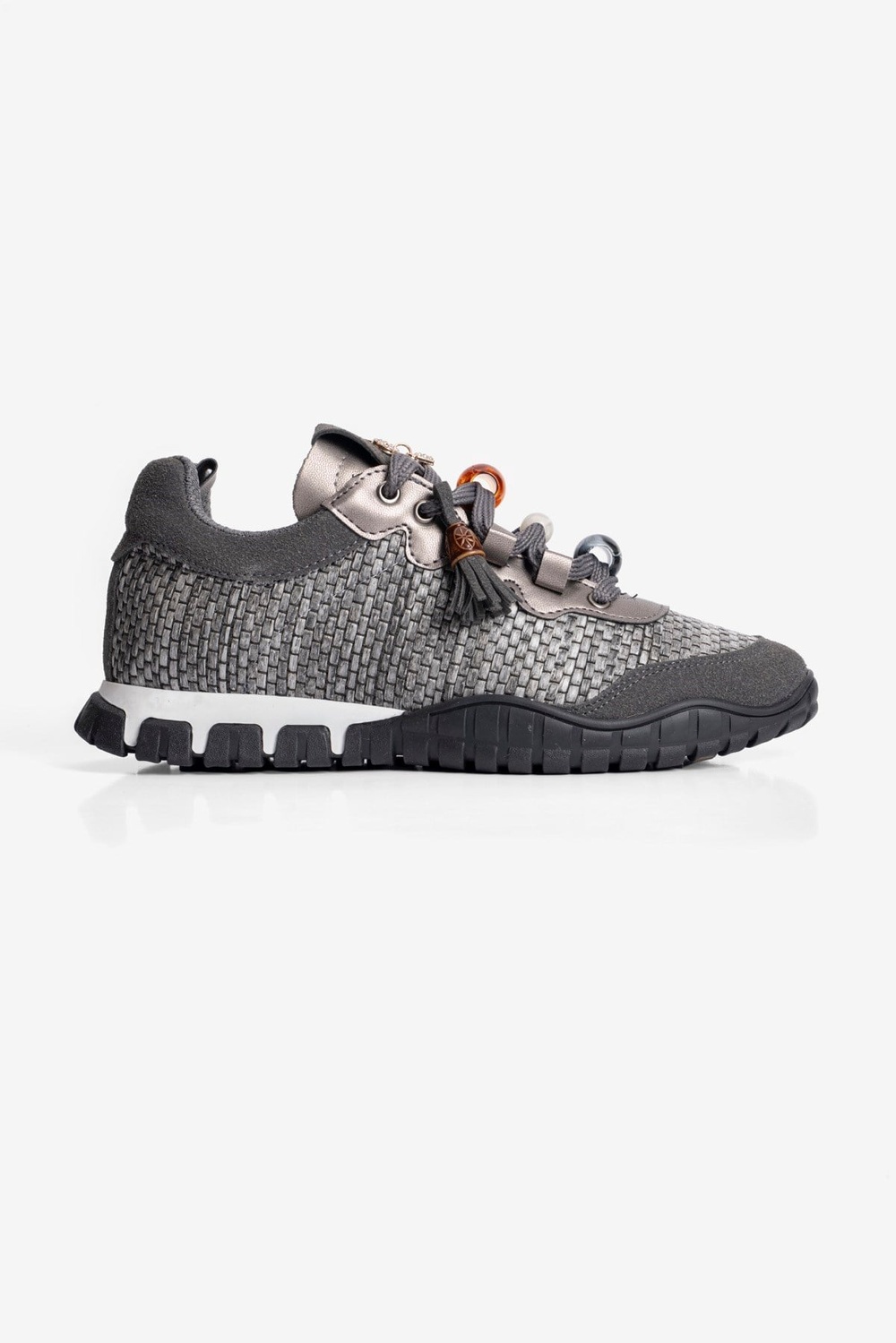 Kadın Hasır Sneaker Süet detaylı Boncuklu Calla Gri