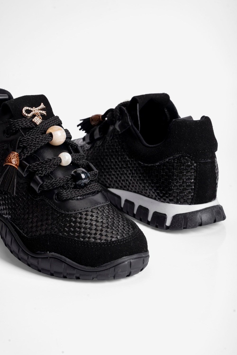 Kadın Hasır Sneaker Süet detaylı Boncuklu Calla Siyah